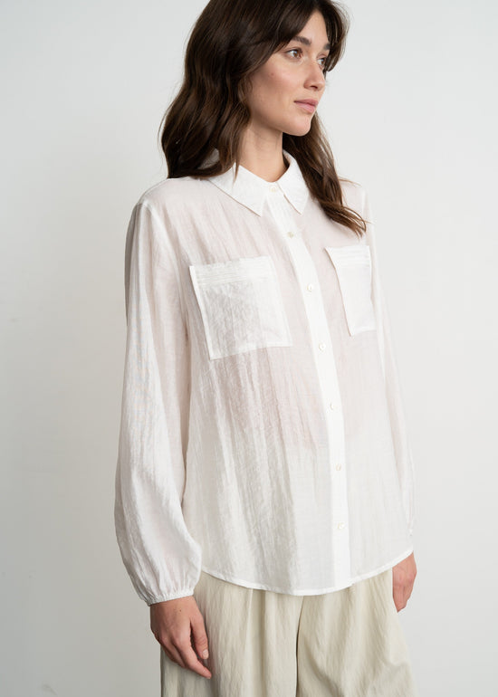 BUBBLE SLEEVE SEMI-SHEER SHIRT – LIGHTWEIGHT BUTTON-UP