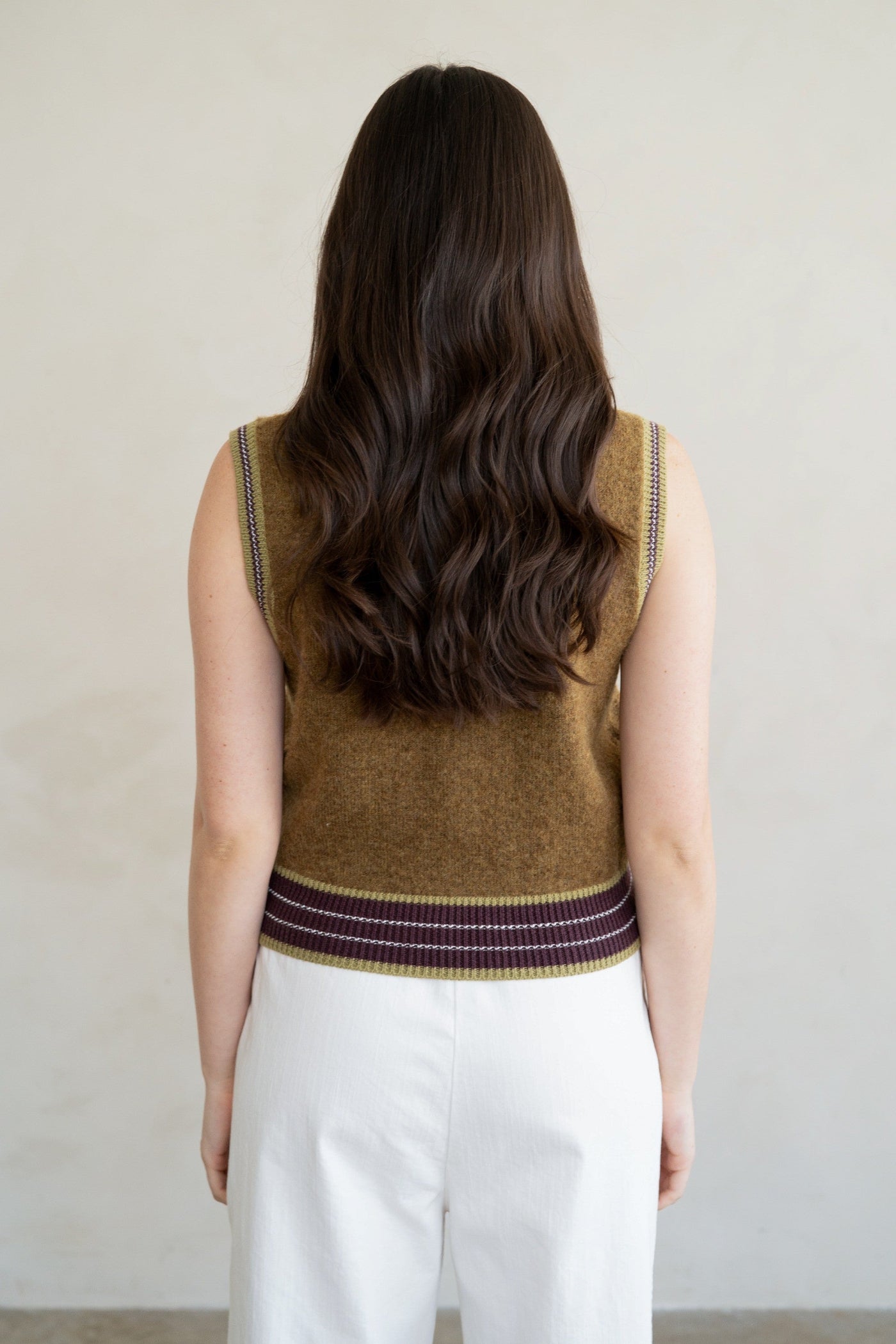 ELLE GREY OLIVE RIB STRIPED DETAIL CREW NECK SWEATER VEST