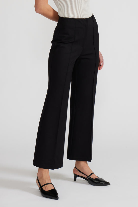 JENSEN BLACK CROPPED FLARE PANTS WITH FRONT SEAM