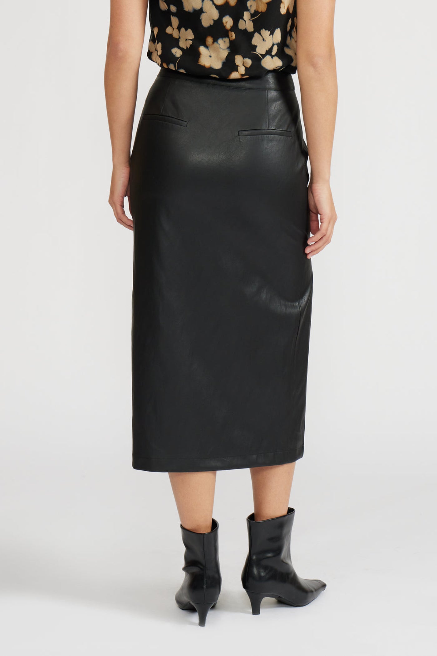 LUCY PARIS FAUX LEATHER MIDI SKIRT WITH SIDE SLIT