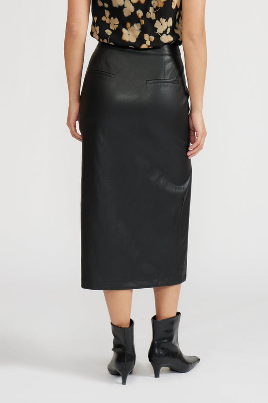 LUCY PARIS FAUX LEATHER MIDI SKIRT WITH SIDE SLIT