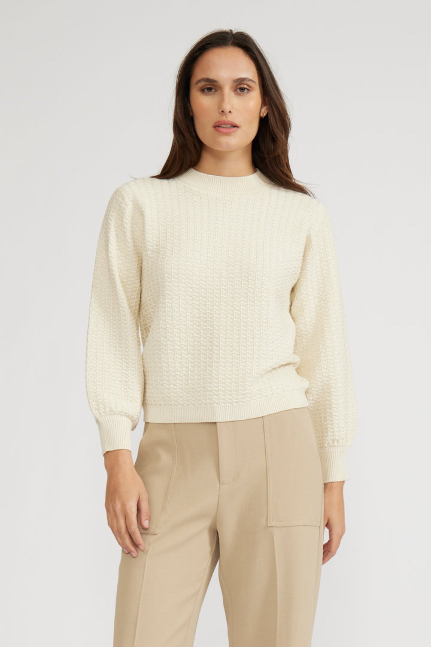 LUCY PARIS BRITNEY TEXTURED KNIT TOP – CREAM