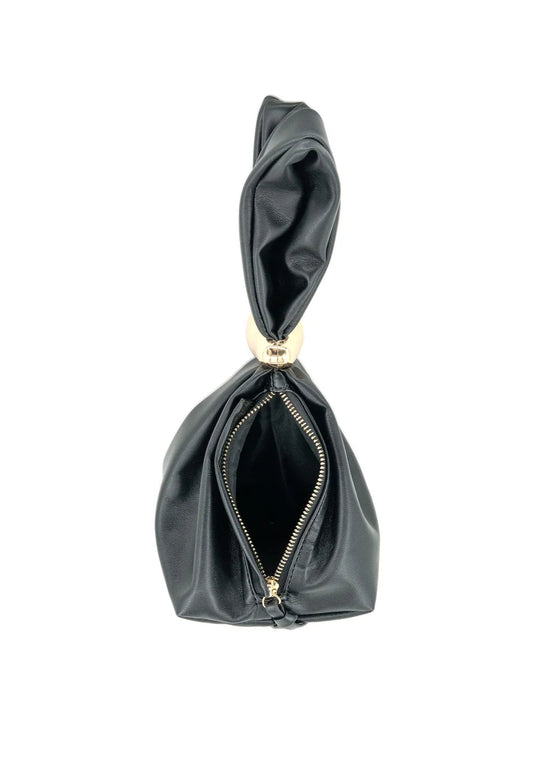FAUX LEATHER WRISTLET HANDBAG – BLACK PU MINI BAG