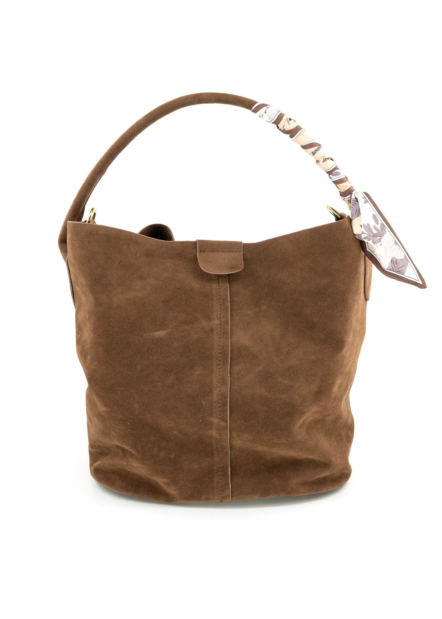 BC HANDBAG FAUX SUEDE BUCKET BAG WITH SCARF DETAIL