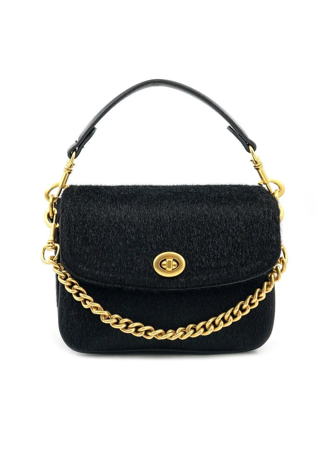 BLACK FAUX FUR FLAP BAG