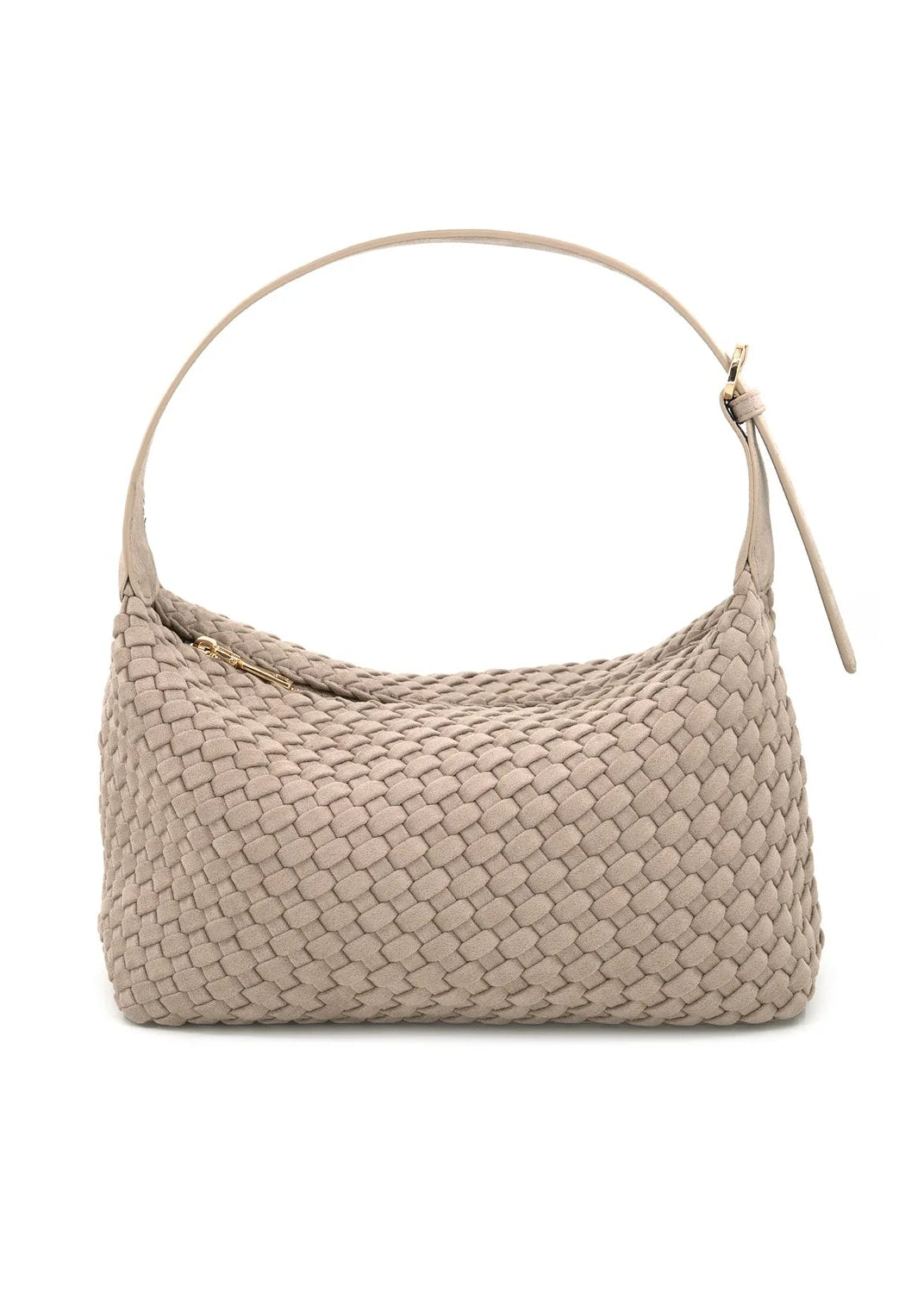 TAUPE WOVEN SUEDE SHOULDER BAG