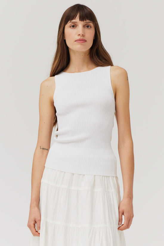 GRADE AND GATHER OFF WHITE BOAT NECK SLEEVELESS SWEATER TOP – A MINIMALIST SWEATER TANK WITH A MODERN NECKLINE