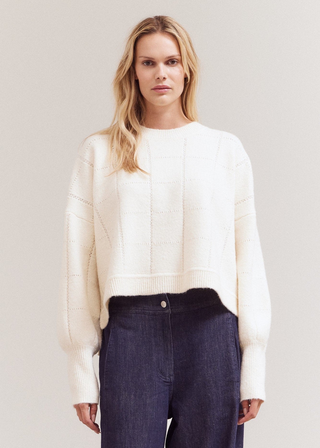 TEXTURE GRID KNIT SWEATER