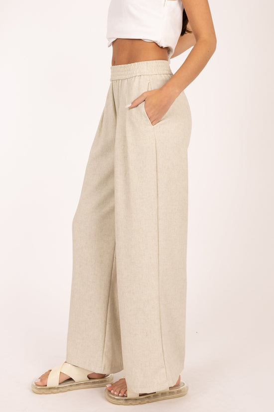 ELASTIC BAND PLEATED WIDE-LEG PANTS