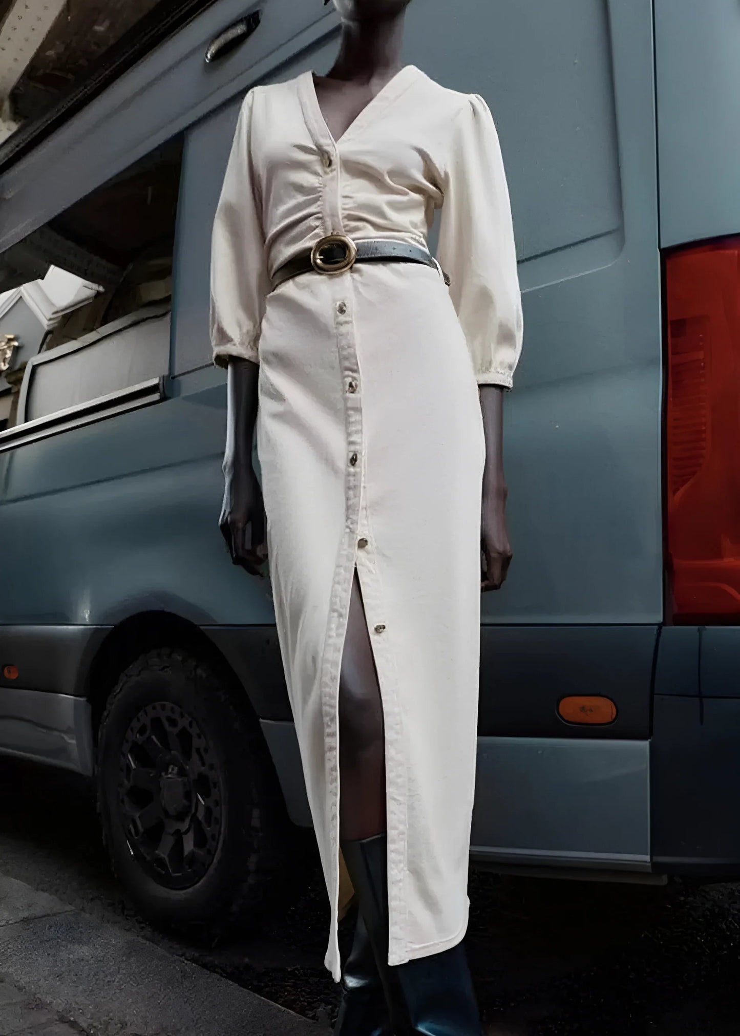 ELLE BUTTON-FRONT MIDI DRESS