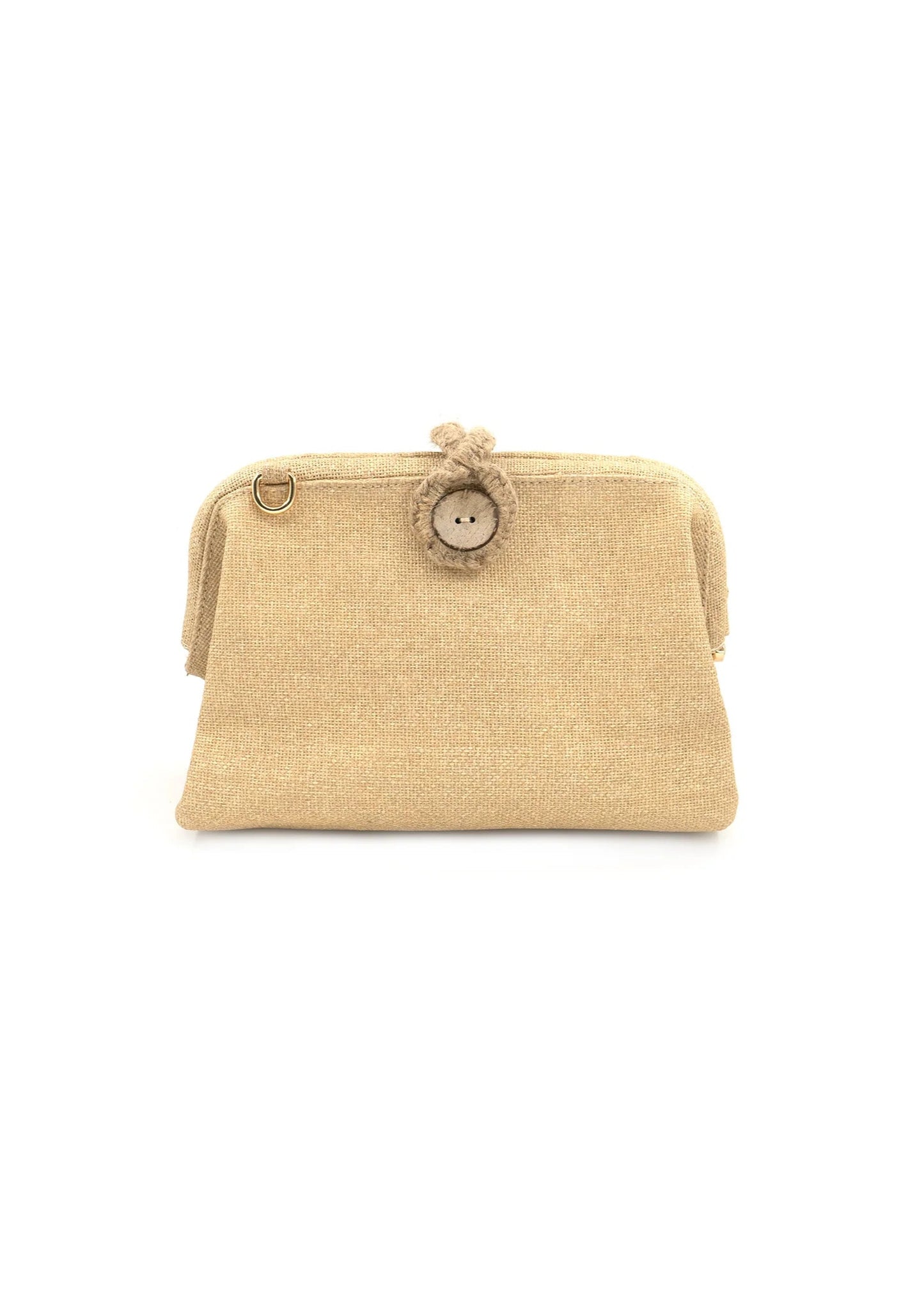 BC HANDBAG WOVEN CLUTCH – A NATURAL BEIGE CLUTCH WITH ROPE TIE DETAIL AND TEXTURED FINISH