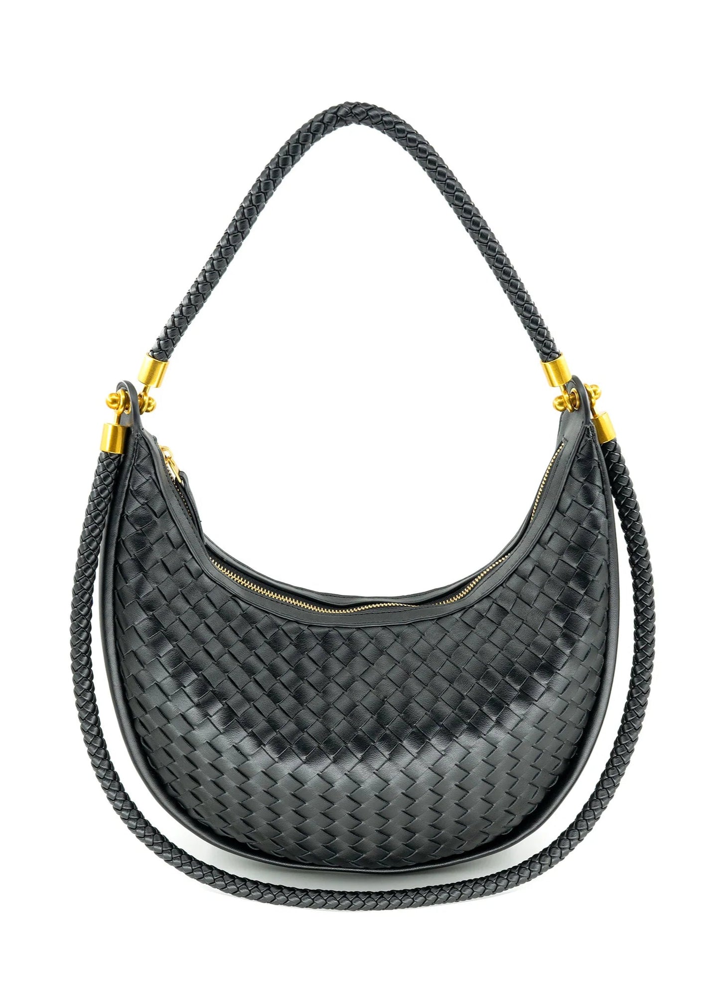 BC HANDBAG WOVEN BLACK CRESCENT BAG