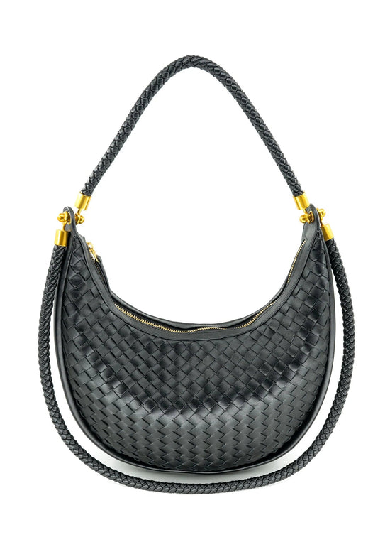 BC HANDBAG WOVEN BLACK CRESCENT BAG