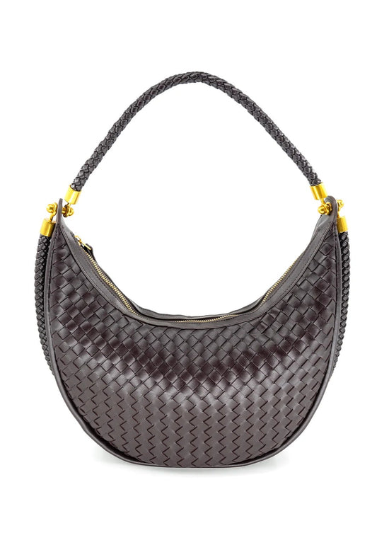 BC HANDBAG WOVEN CHOCOLATE CRESCENT BAG