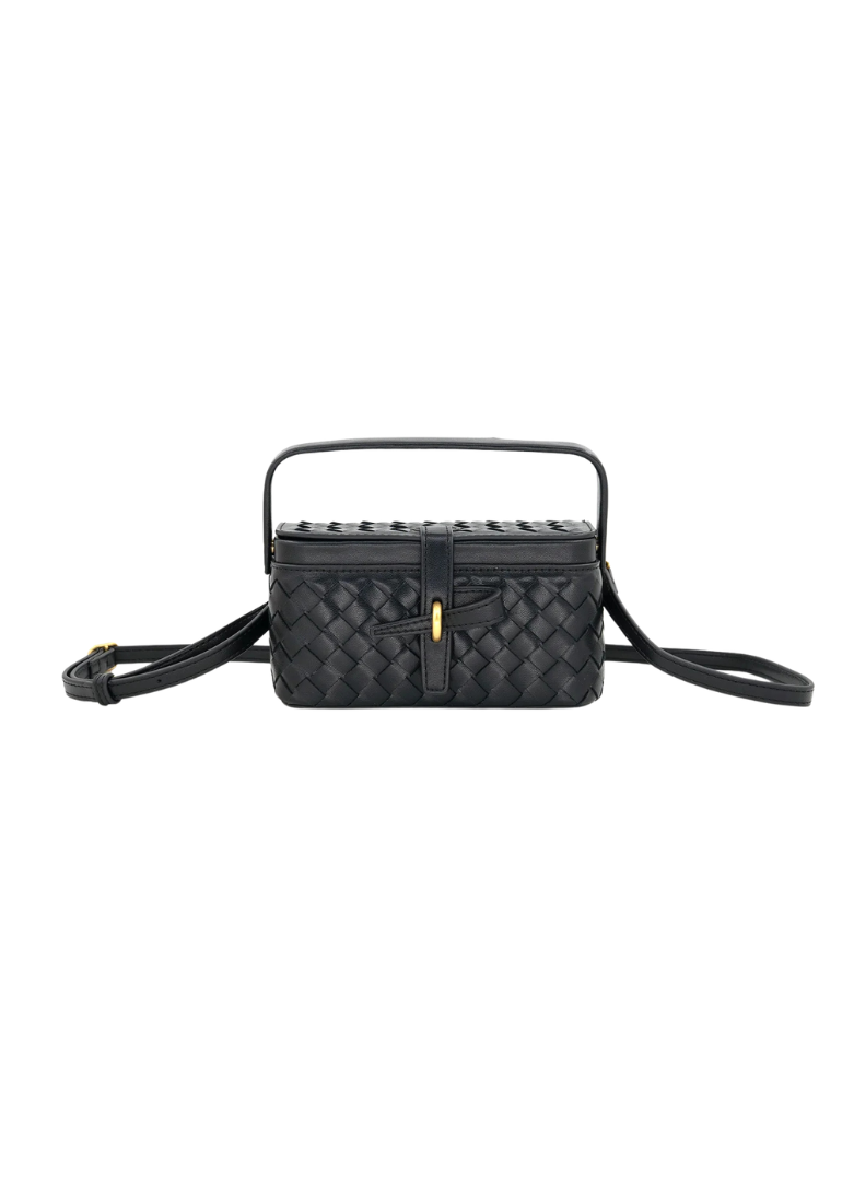 BLACK WOVEN VANITY CROSSBODY BAG