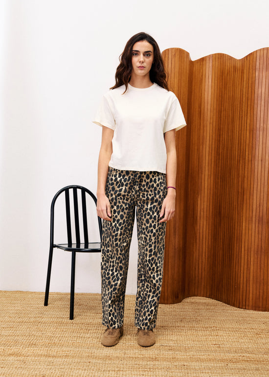 FRNCH LEOPARD BOBTAIL STRAIGHT LEG DENIM JEANS
