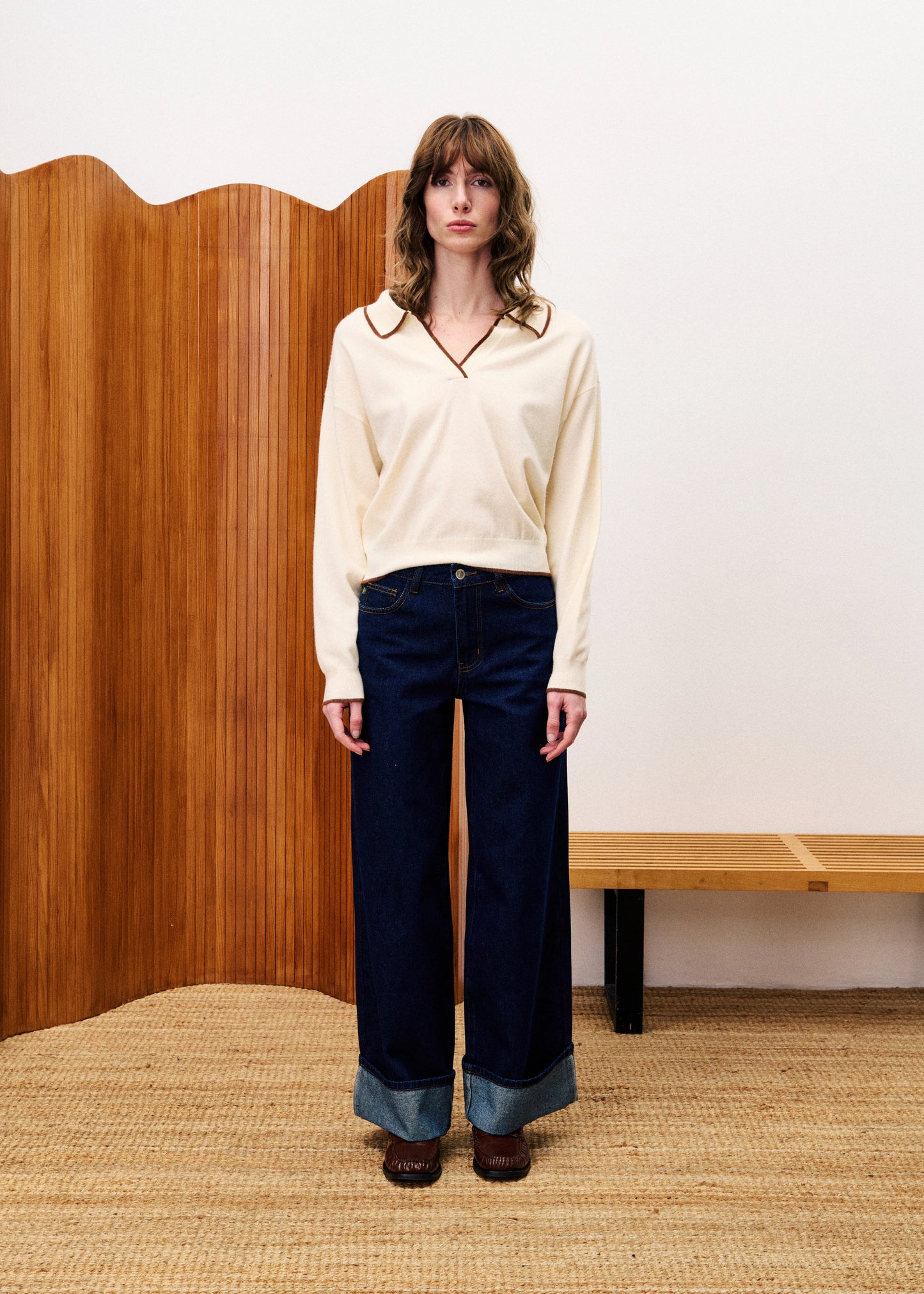 TRIOLET CREAM LONGSLEEVE SWEATER – WOOL POLO STYLE