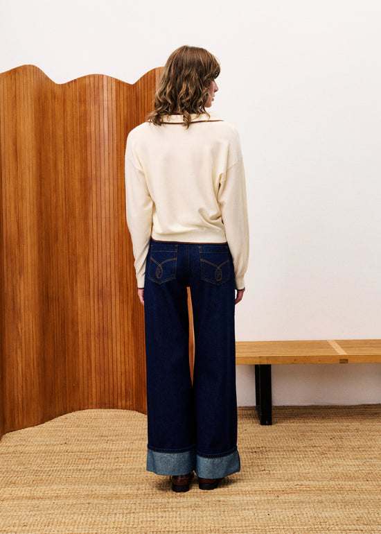 FRNCH TRIOLET CREAM LONGSLEEVE SWEATER – WOOL POLO STYLE