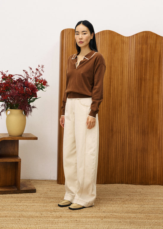 FRNCH TRIOLET CREAM LONGSLEEVE SWEATER – WOOL POLO STYLE