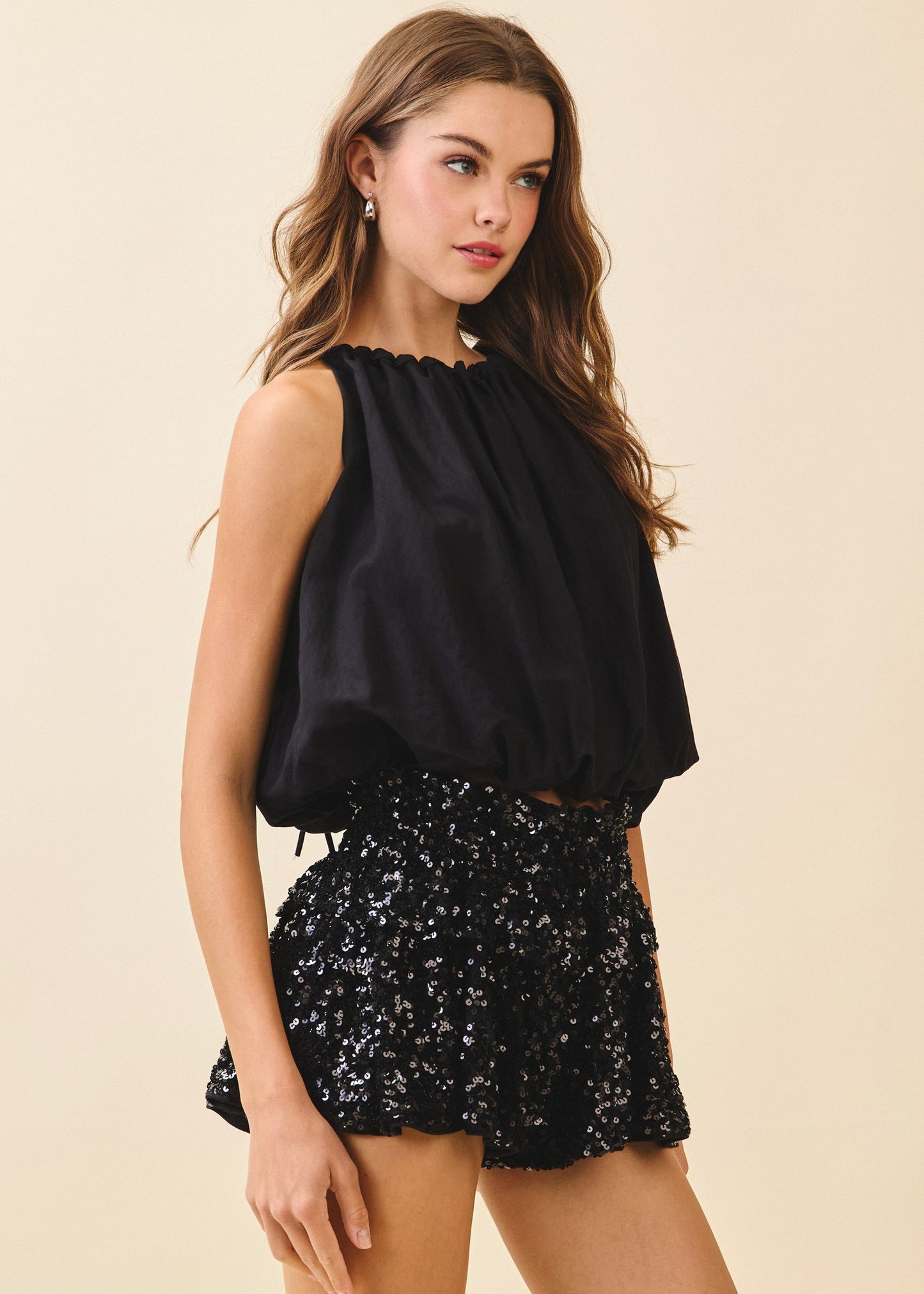 AMANDA GATHERED HALTER TOP