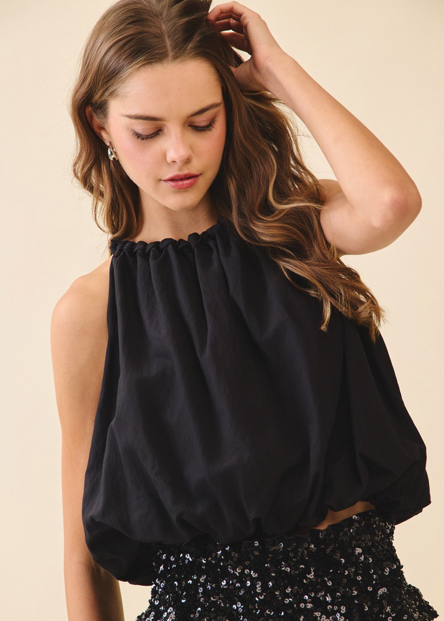 AMANDA GATHERED HALTER TOP