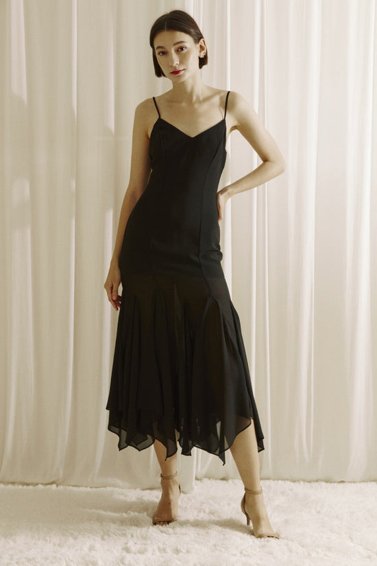 STORIA BLACK CHIFFON MIDI DRESS