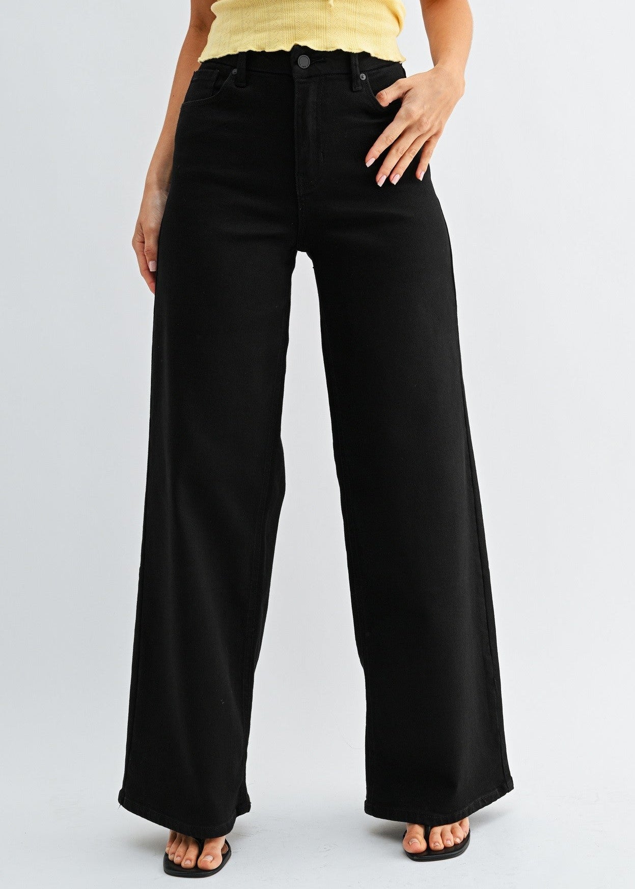 BLACK PALAZZO WIDE-LEG JEANS