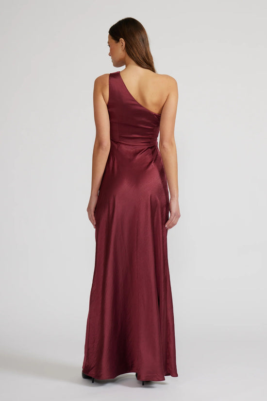 LUCY PARIS MILENA ONE SHOULDER SATIN DRESS – MAROON