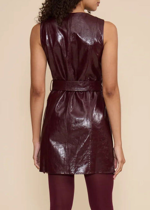 WINE FAUX LEATHER MINI SLEEVELESS DRESS