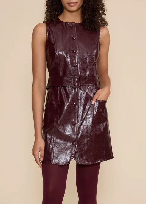 WINE FAUX LEATHER MINI SLEEVELESS DRESS