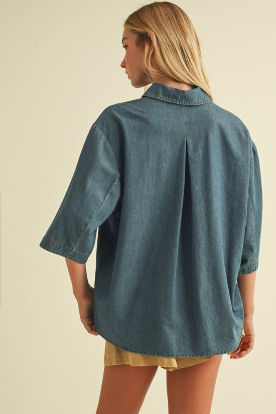 MUSTARD SEED BUTTON UP DENIM SHIRT TOP – WASHED DENIM