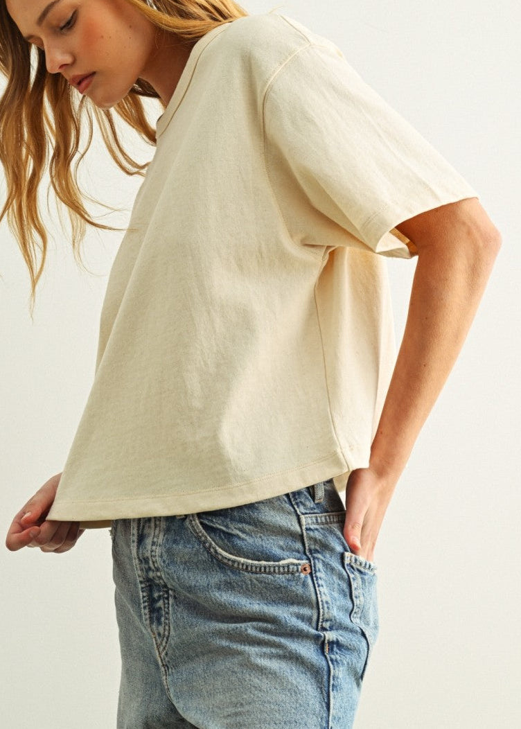 OATMEAL SHORT SLEEVE RELAXED BOXY TEE