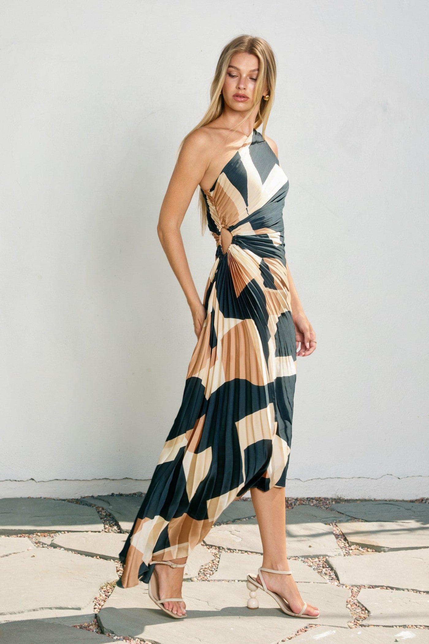 ASYMMETRICAL PLEATED MAXI DRESS
