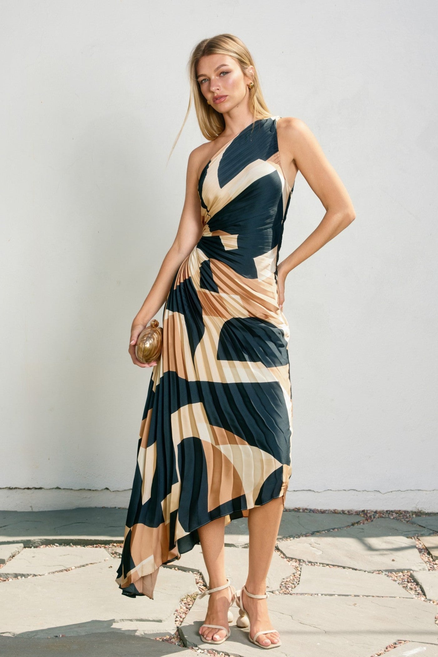 ASYMMETRICAL PLEATED MAXI DRESS