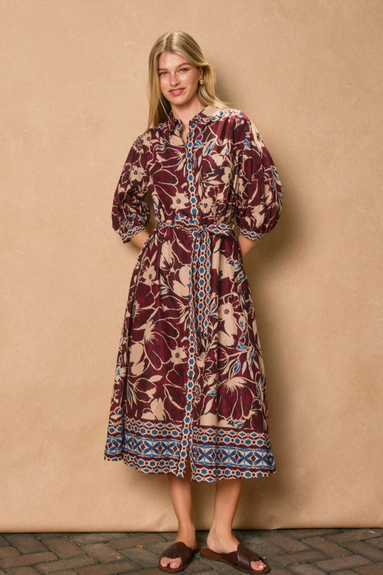 DRESS FORUM LONGLINE FLORAL SHIRT MIDI DRESS