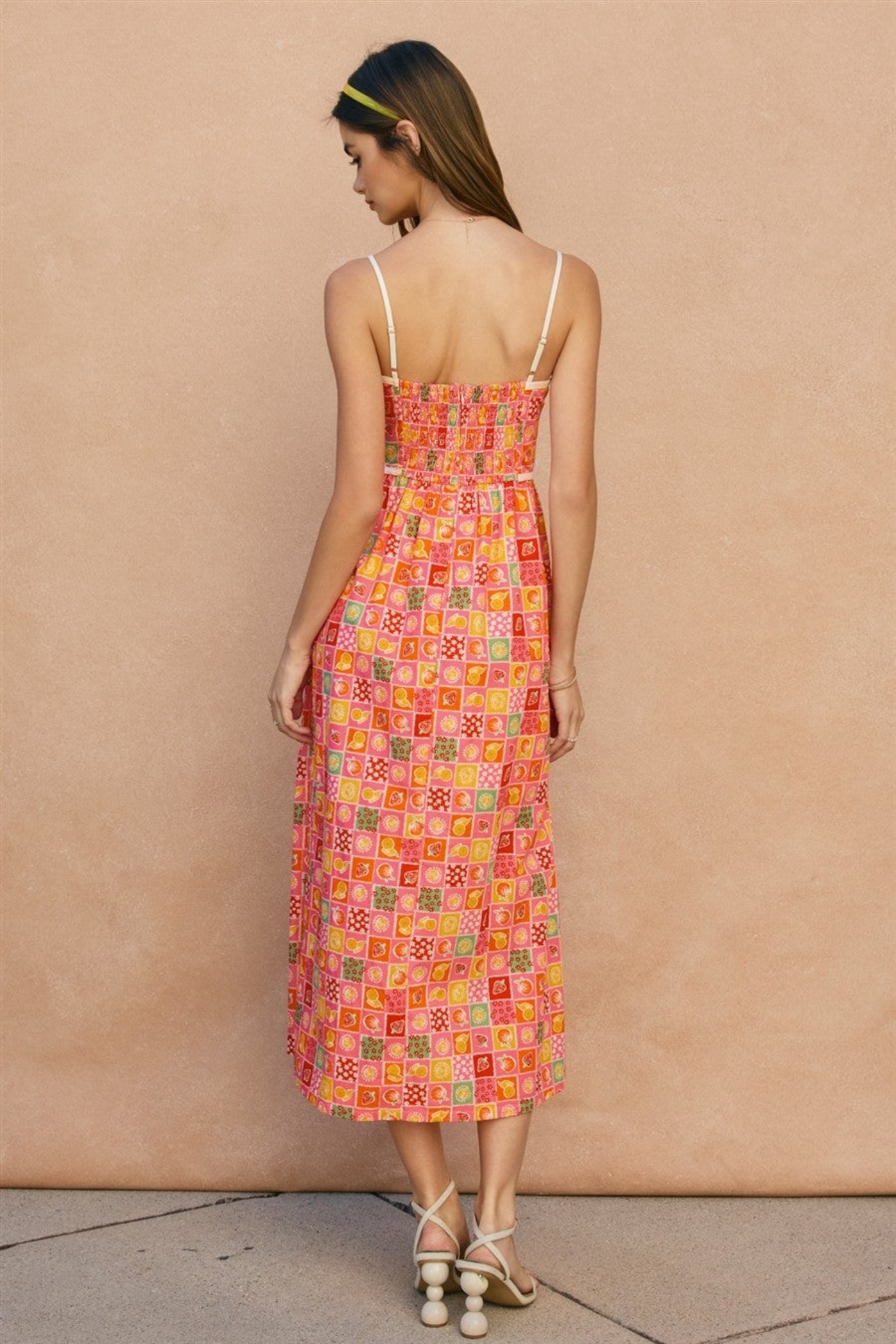 CHECKERED FRUIT MAXI DRESS