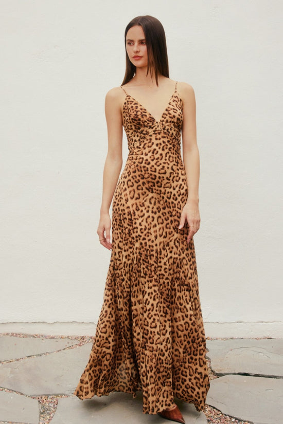 DRESS FORUM ANIMAL PRINTED SLEEVELESS MAXI DRESS WITH METAL TRIM