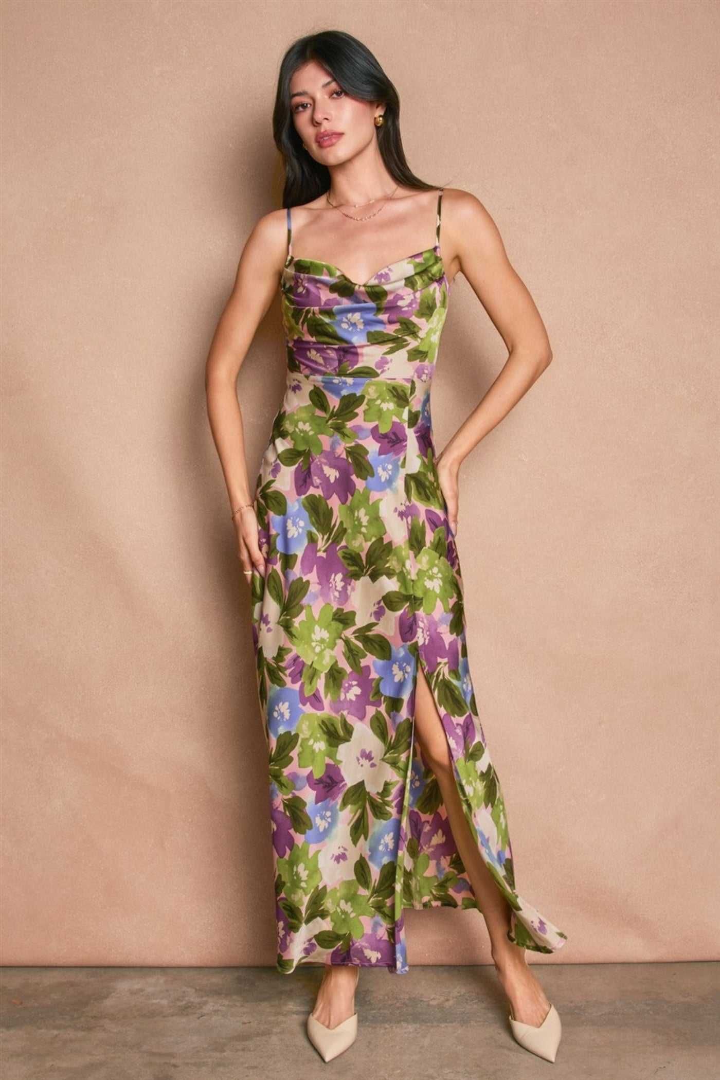 COWL NECK SLIT MAXI DRESS