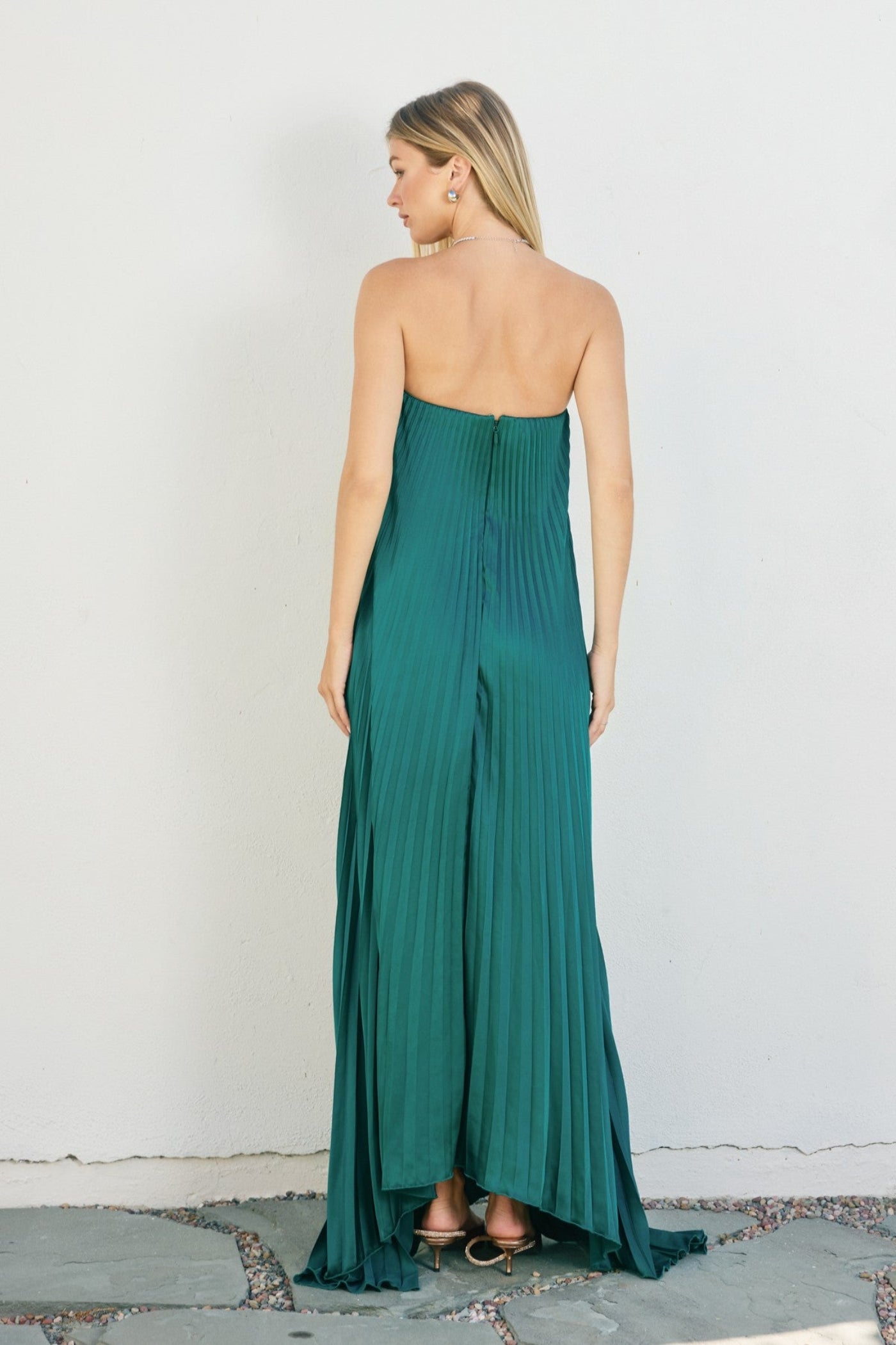 DRESS FORUM EMERALD PLEATED MAXI COLUMN DRESS