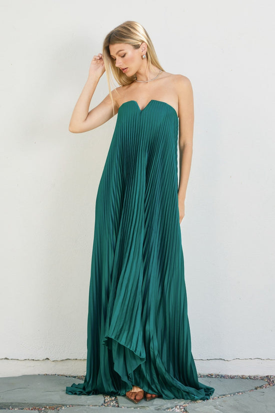 DRESS FORUM EMERALD PLEATED MAXI COLUMN DRESS