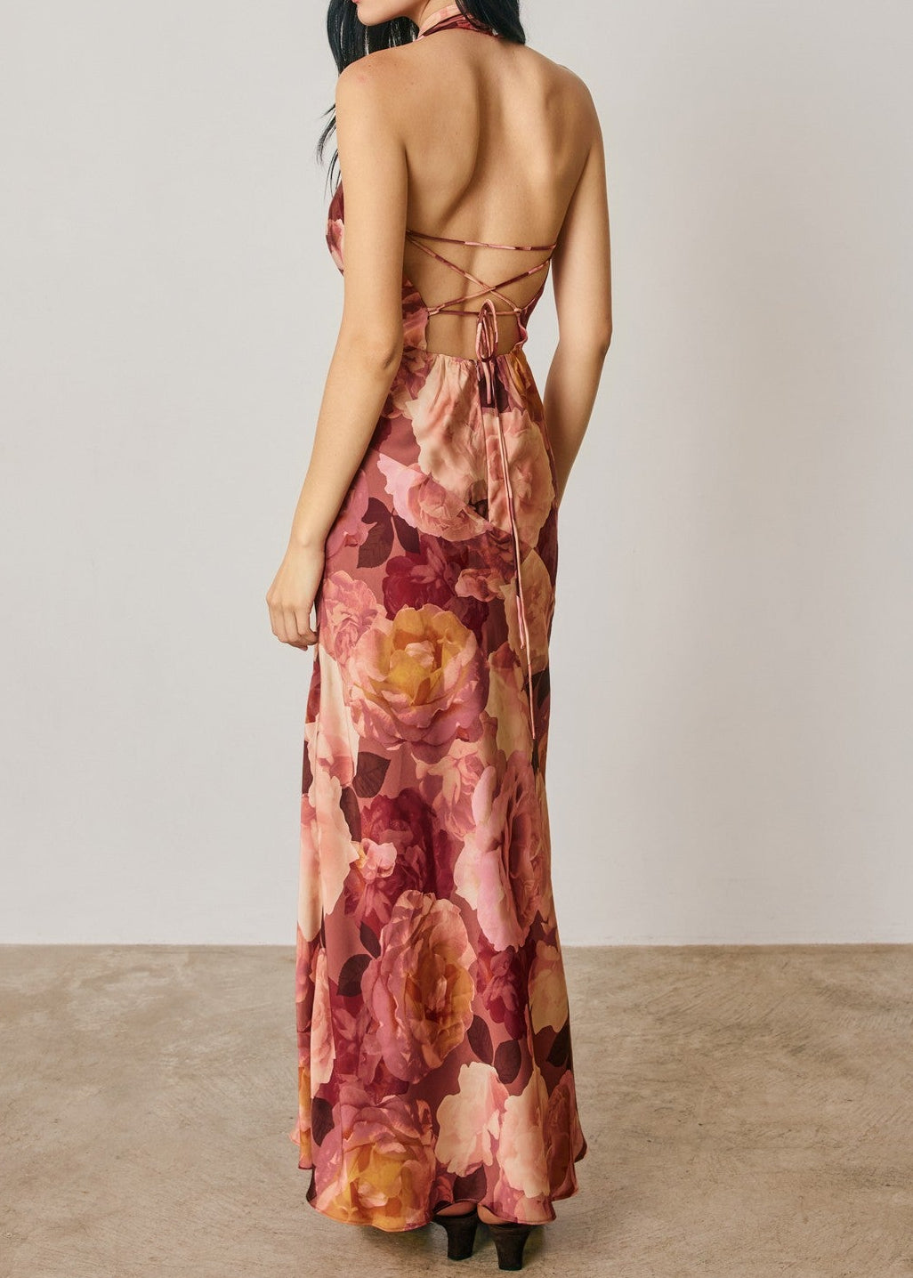 FLORAL HALTER OPEN-BACK MAXI DRESS