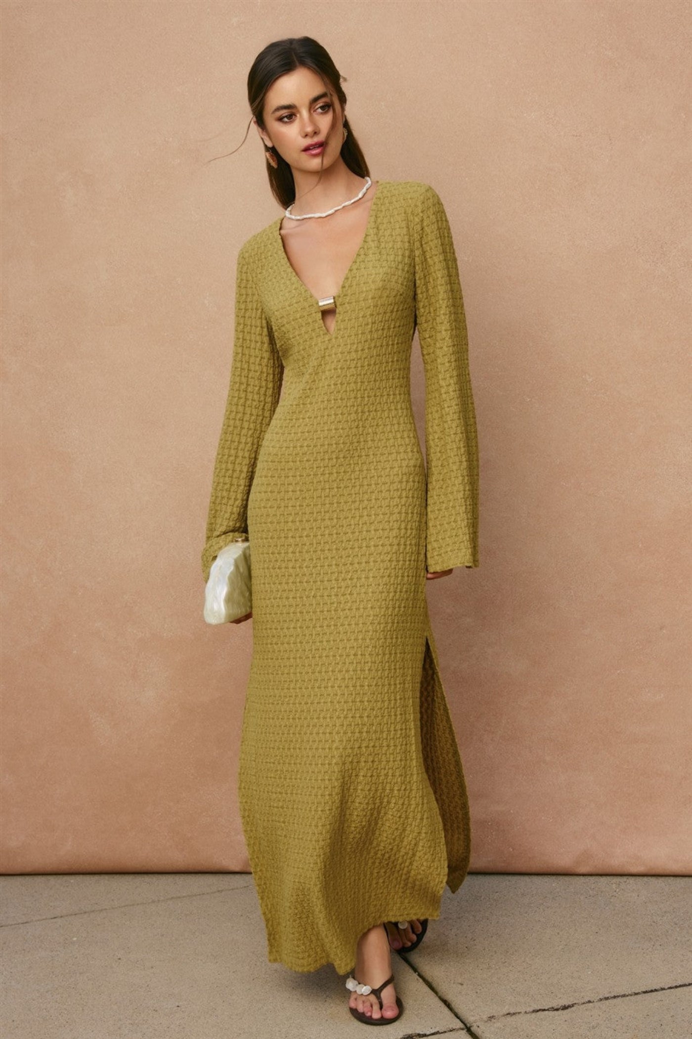 TRIM BELL SLEEVE MAXI DRESS