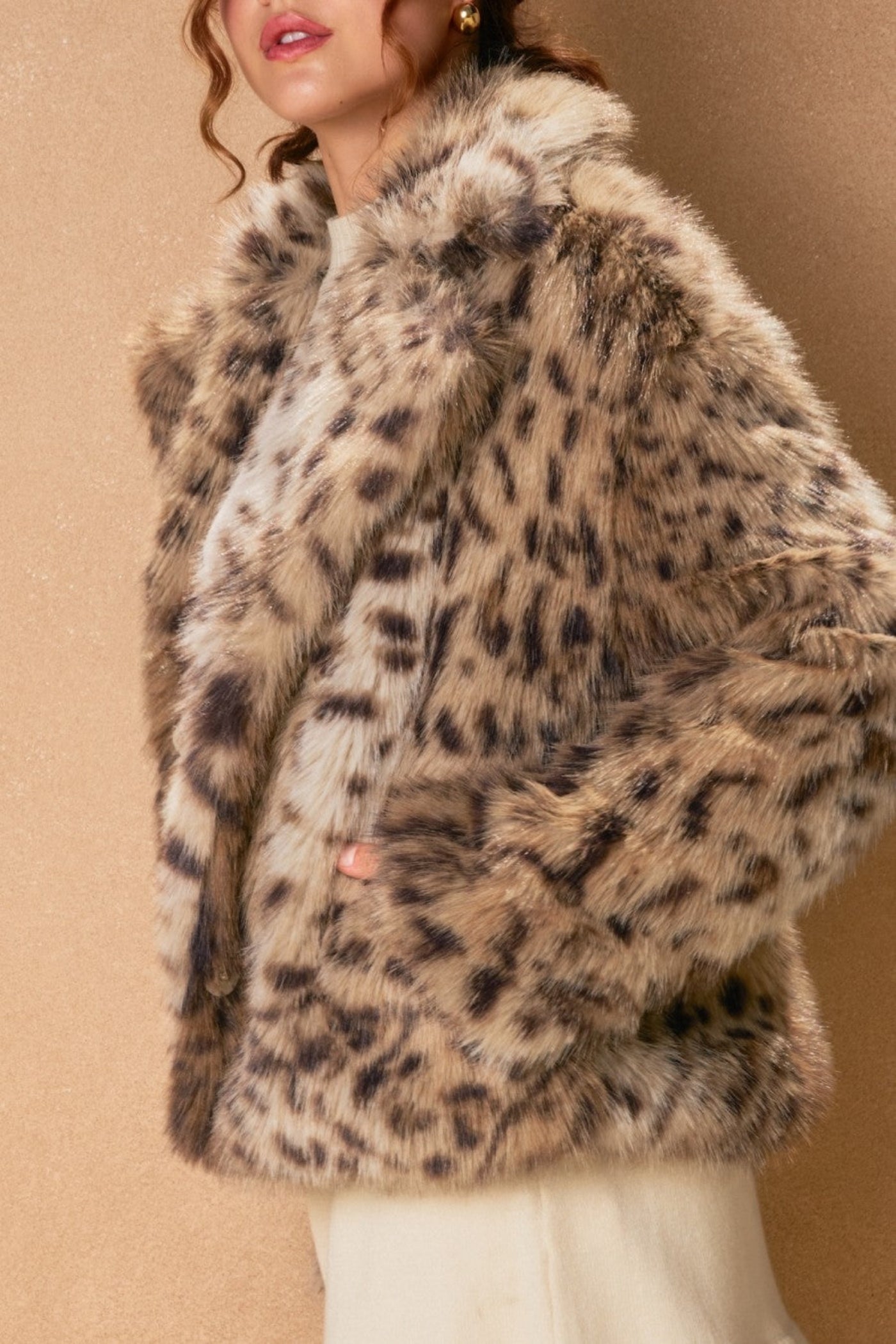 FAUX FUR ANIMAL PRINT JACKET