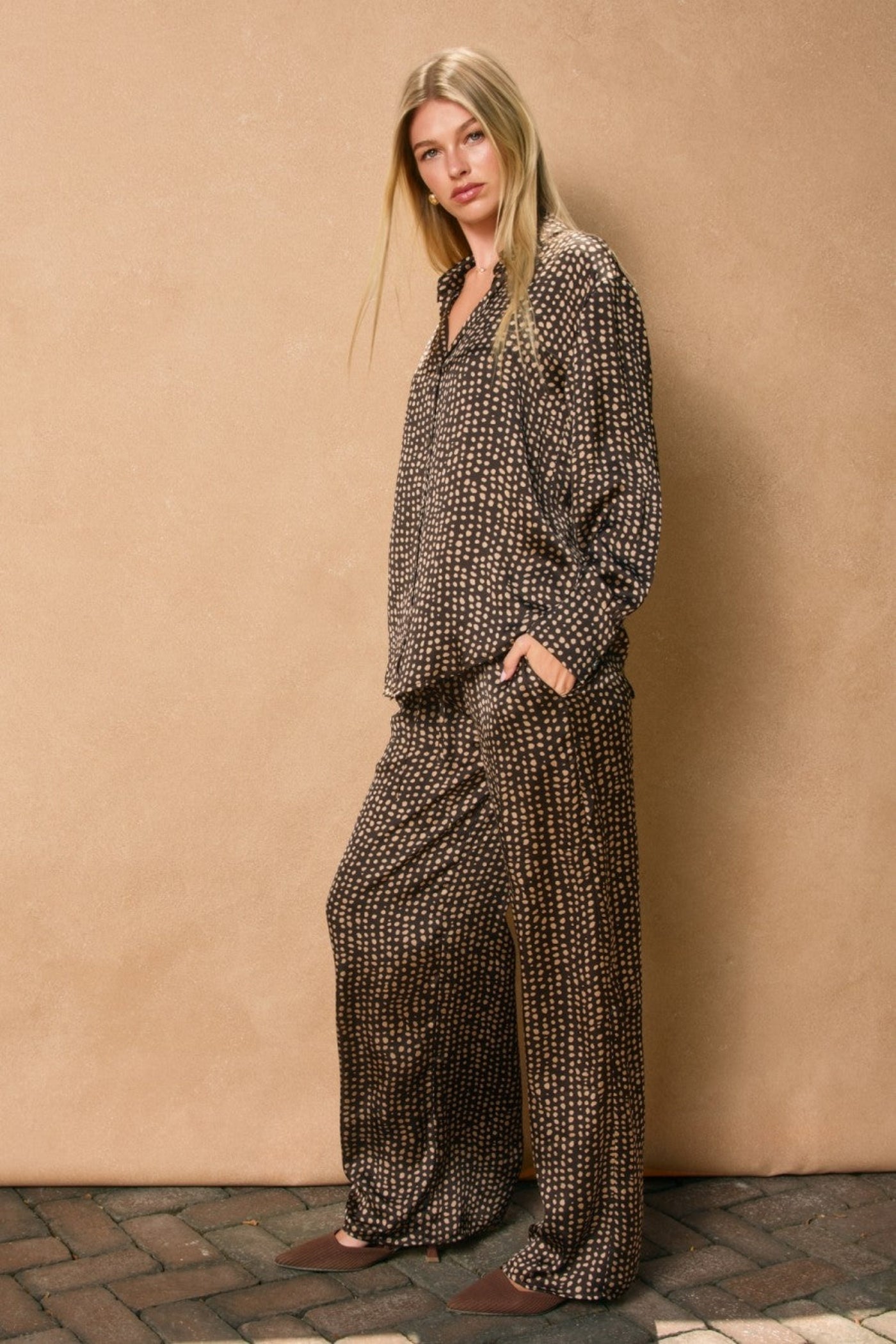 POLKA DOT PRINT PANTS WITH POCKETS