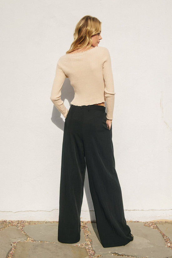 DRESS FORUM CRINKLED WIDE LEG TROUSERS – BLACK & BONE