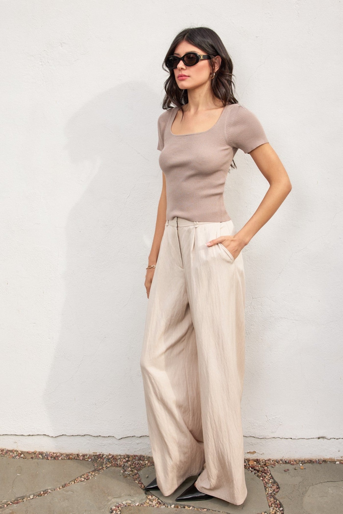 DRESS FORUM CRINKLED WIDE LEG TROUSERS – BLACK & BONE
