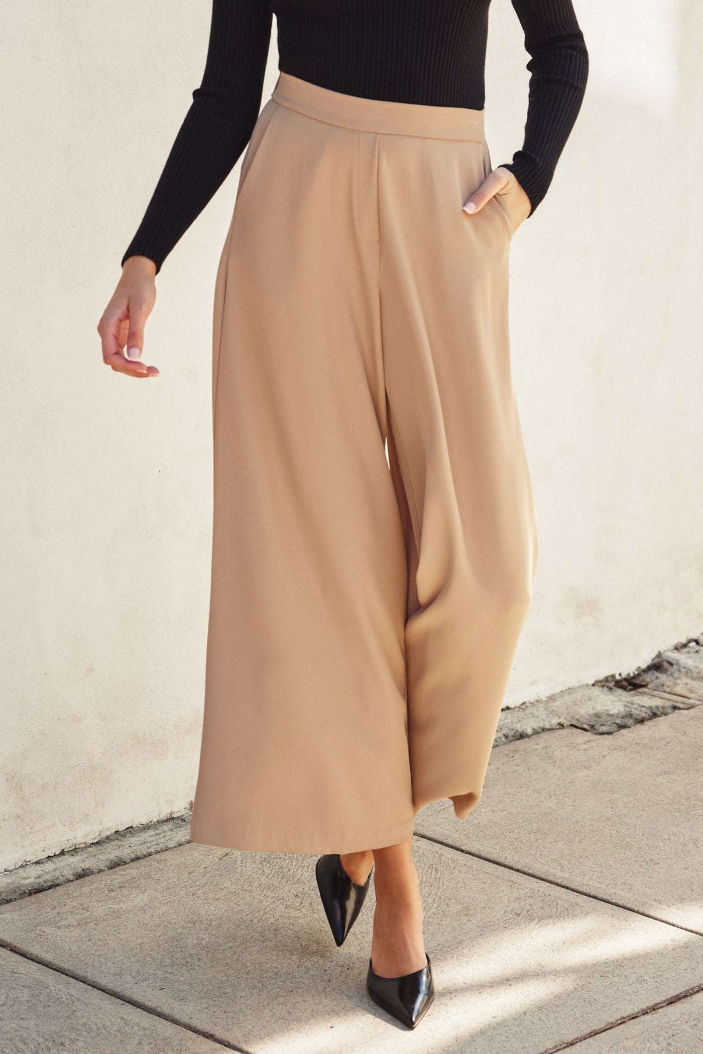 DRESS FORUM TAUPE EXTRA WIDE LEG PULL-ON PANTS