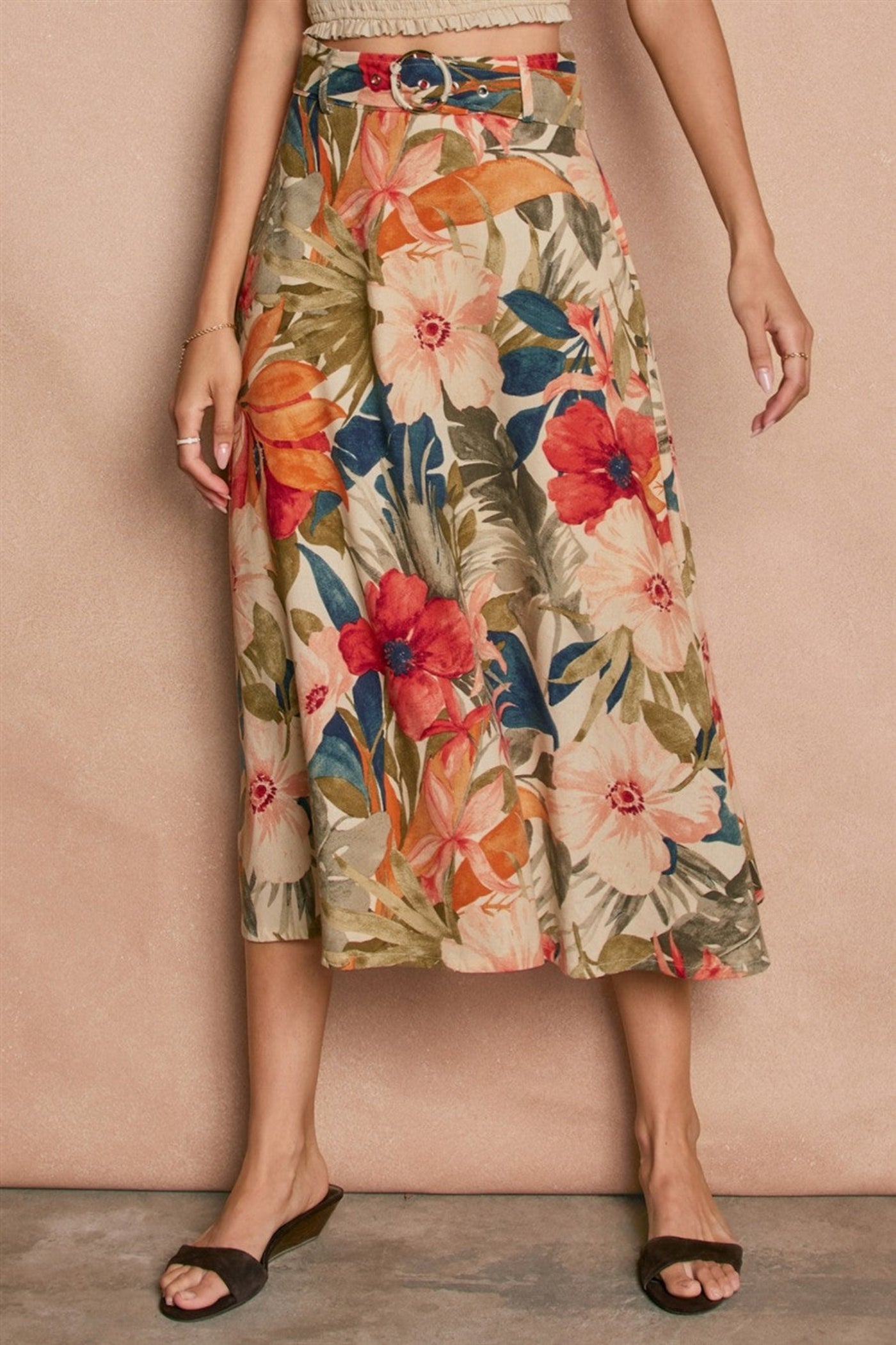TROPICAL FLORAL MIDI SKIRT