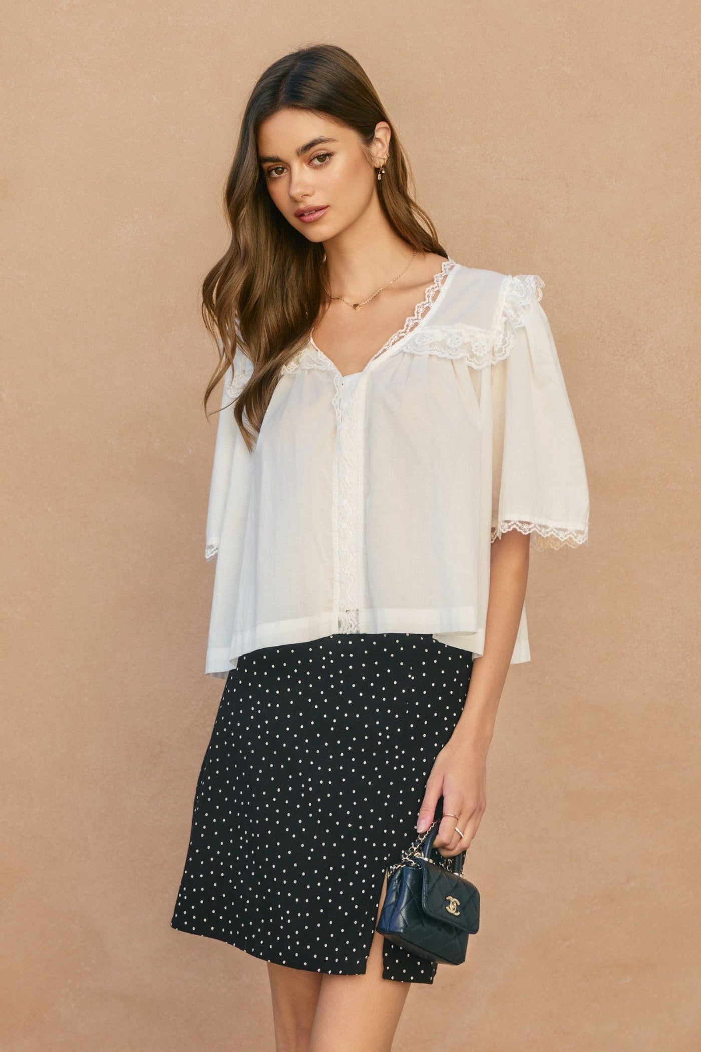 JULIANA LACE SHIRRED BLOUSE