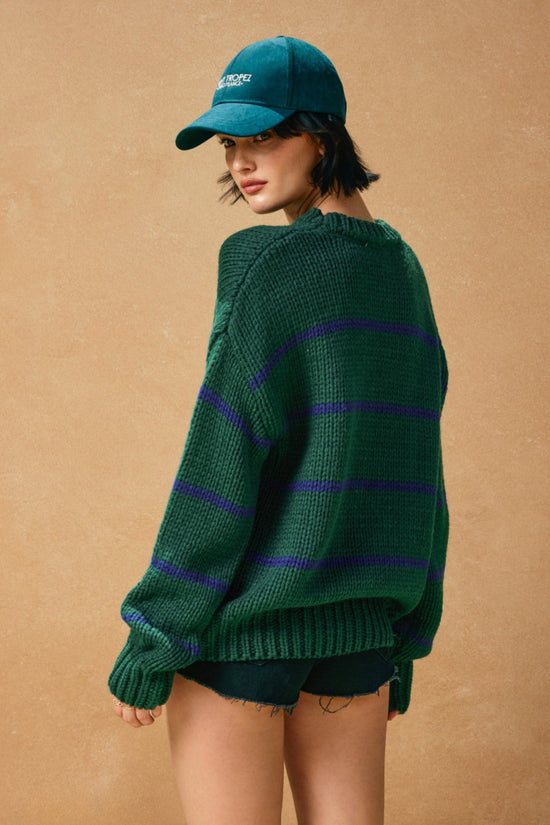 DRESS FORUM FLUFFY STRIPED RELAXED CREWNECK SWEATER